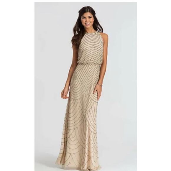 art deco beaded blouson dress with halter neckline Adrianna Papell Art Deco Beaded Blouson Dress With Halter Neckline